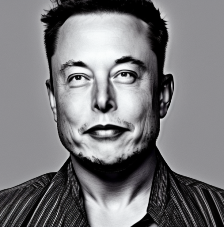 Black and white photo of Elon Musk
